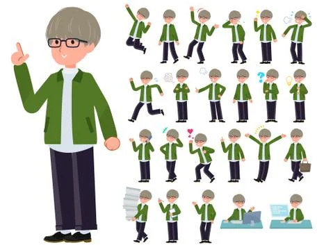 Flat type green Coach jacket man emotion Illustrazione stock