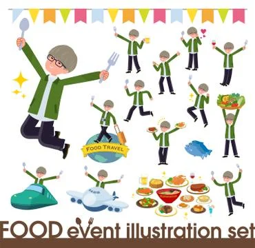 Flat type green Coach jacket man food festival Illustrazione stock