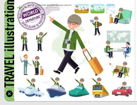 Flat type green Coach jacket man travel Illustrazione stock