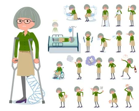 Flat type green shirt old women sickness Stock Illustration