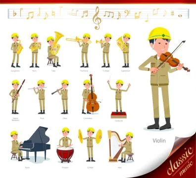 Flat type helmet worker men classic music Stock Illustration
