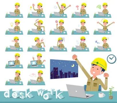 Flat type helmet worker men desk work Stock Illustration