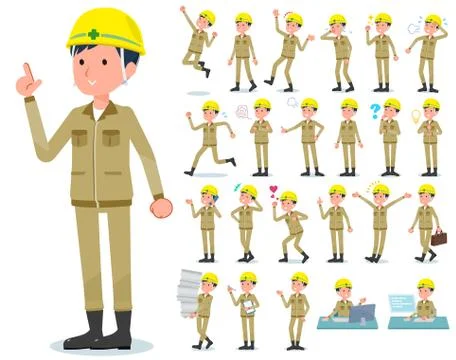 Flat type helmet worker men emotion Stock Illustration