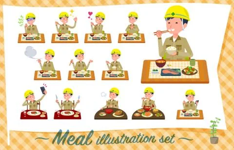 Flat type helmet worker men Meal Stock-Illustration