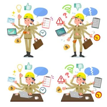 Flat type helmet worker men mulch task Office Stock Illustration