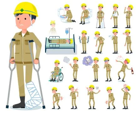 Flat type helmet worker men sickness Stock-Illustration