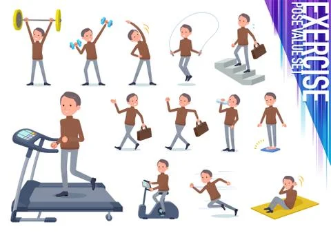 Flat type high neck Middle men exercise Stock Illustration