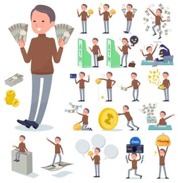 Flat type high neck Middle men money Stock Illustration