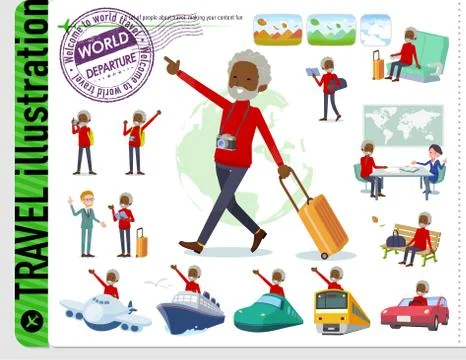 Flat type high neck old man black travel Stock Illustration