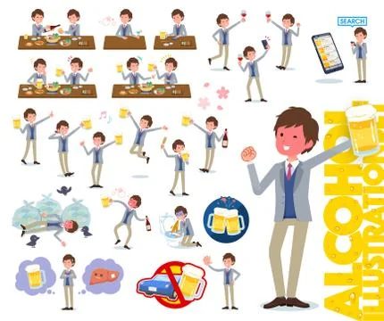 Flat type Jacket blue vest men alcohol Stock Illustration