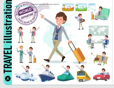 Flat type Jacket blue vest men travel Stock Illustration