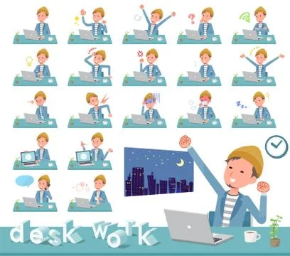 Flat type Jacket Short pants men desk work Stock Illustration
