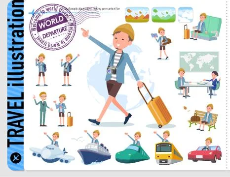 Flat type Jacket Short pants men travel Stock Illustration