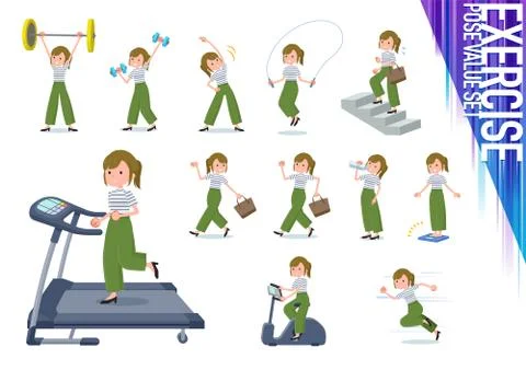 Flat type khaki wide pants women exercise Stock Illustration