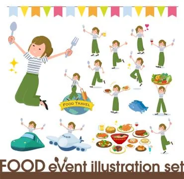 Flat type khaki wide pants women food festival Stock Illustration