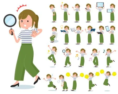 Flat type khaki wide pants women Action Stock Illustration