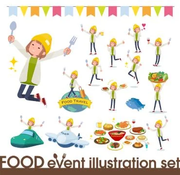 Flat type knit cap blouson women food festival Stock Illustration