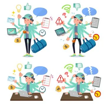 Flat type man Blue green Sportswear mulch task Office Stock Illustration