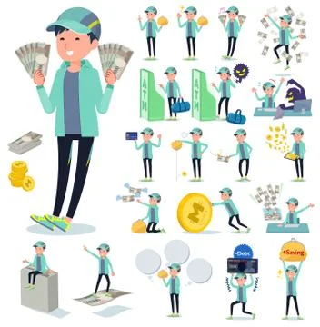 Flat type man Blue green Sportswear money Stock-Illustration