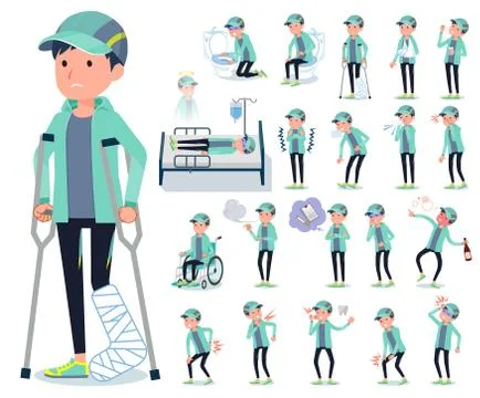 Flat type man Blue green Sportswear sickness Stock-Illustration