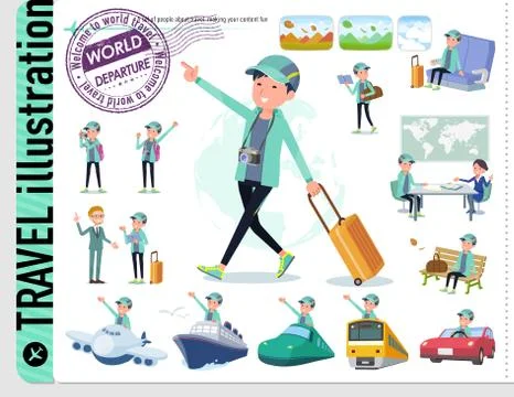 Flat type man Blue green Sportswear travel Stock Illustration