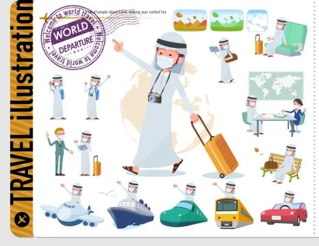 Flat type mask Arab men travel Stock Illustration