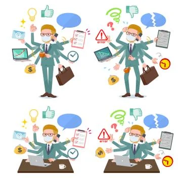 Flat type mask blond hair businessman mulch task Office Stock Illustration