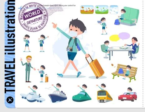 Flat type mask blue clothing boy travel Stock Illustration