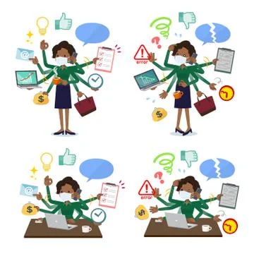 Flat type mask business black women mulch task Office Stock Illustration