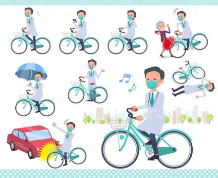 Flat type mask Doctor old man city cycle Stock Illustration