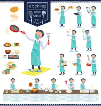 Flat type mask Doctor old man cooking Stock Illustration