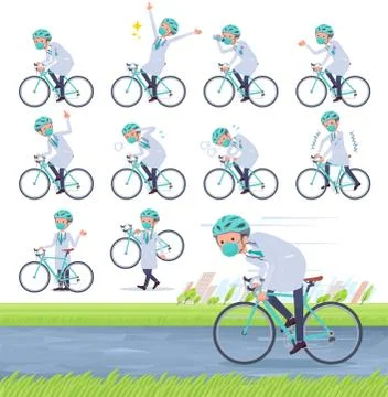 Flat type mask Doctor old man road bike Stock Illustration