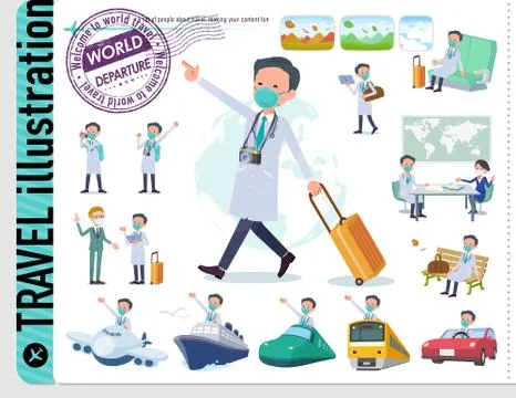 Flat type mask Doctor old man travel Stock Illustration