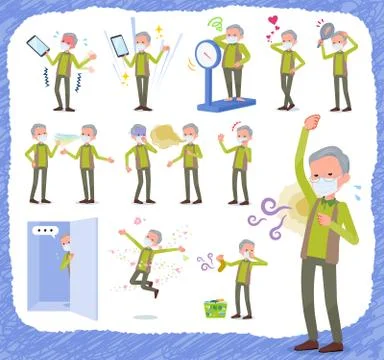 Flat type mask Green vest old man complex Stock Illustration