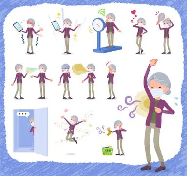 Flat type mask Purple clothes old women complex Stock Illustration