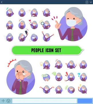 Flat type mask Purple clothes old women icon Stock-Illustration
