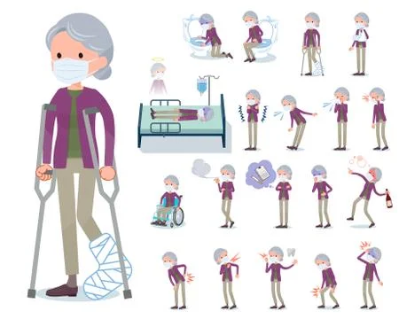 Flat type mask Purple clothes old women sickness Illustrazione stock