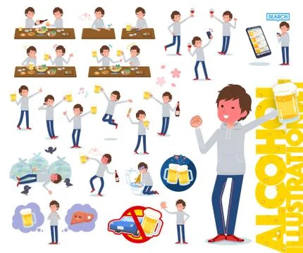 Flat type men grey foodie sportswear alcohol Stock Illustration