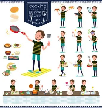 Flat type Middle men sportswear cooking 스톡 일러스트