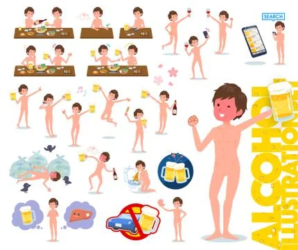Flat type nude men alcohol Stock-Illustration
