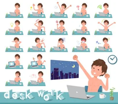Flat type nude men desk work Stock Illustration