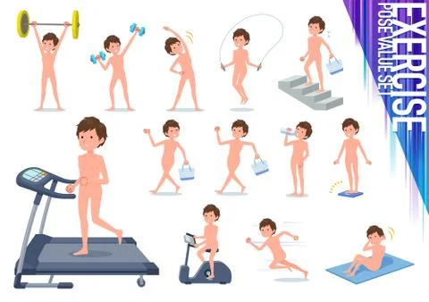 Flat type nude men exercise Stock Illustration
