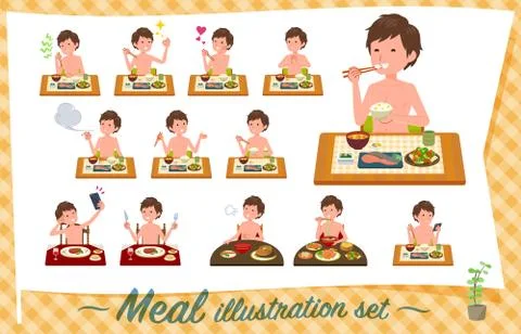 Flat type nude men Meal Illustrazione stock