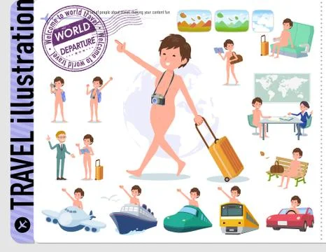 Flat type nude men travel Stock Illustration