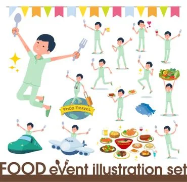 Flat type patient men food festival Stock Illustration
