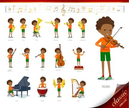 Flat type perm hair boy black classic music Stock Illustration