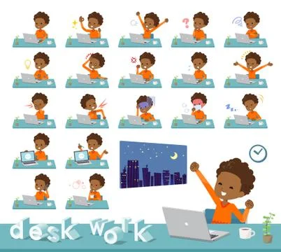 Flat type perm hair boy black desk work Stock-Illustration