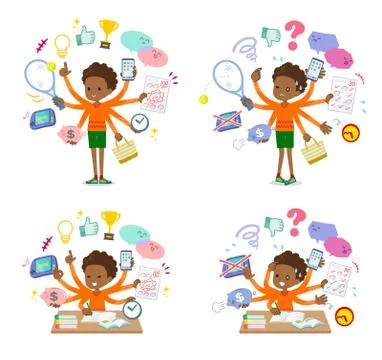 Flat type perm hair boy black mulch task Ilustración de archivo