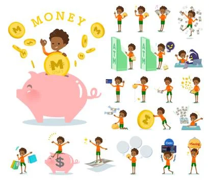 Flat type perm hair boy black money Stock Illustration