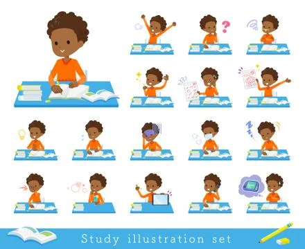 Flat type perm hair boy black Study Stock Illustration